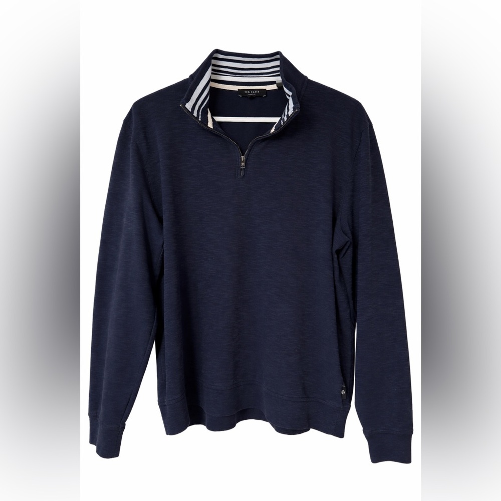 Ted Baker Navy and Cream Striped Collar Top